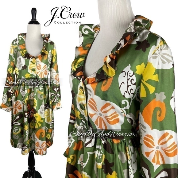 J. Crew Collection rare silk twill Bahia floral ruffle dress *shop@iamwarrior - Picture 7 of 17